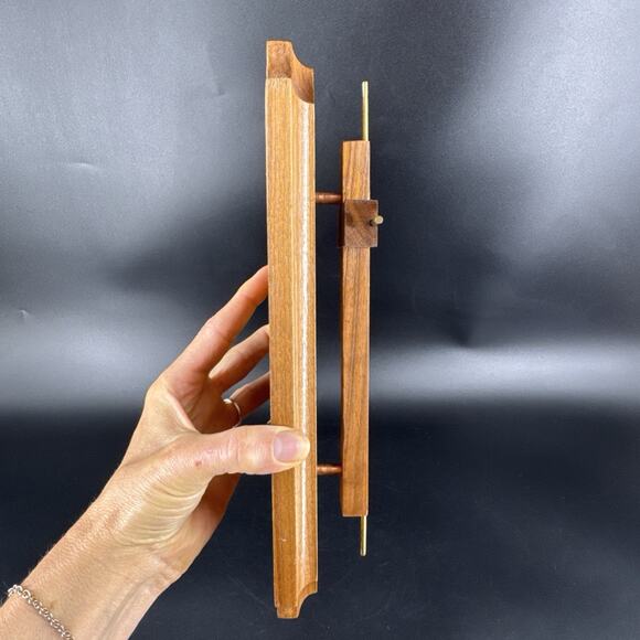 Vintage Cross Minimalist MCM Style Wood Brass Hanging Wall Plaque 11” - Picture 11 of 16